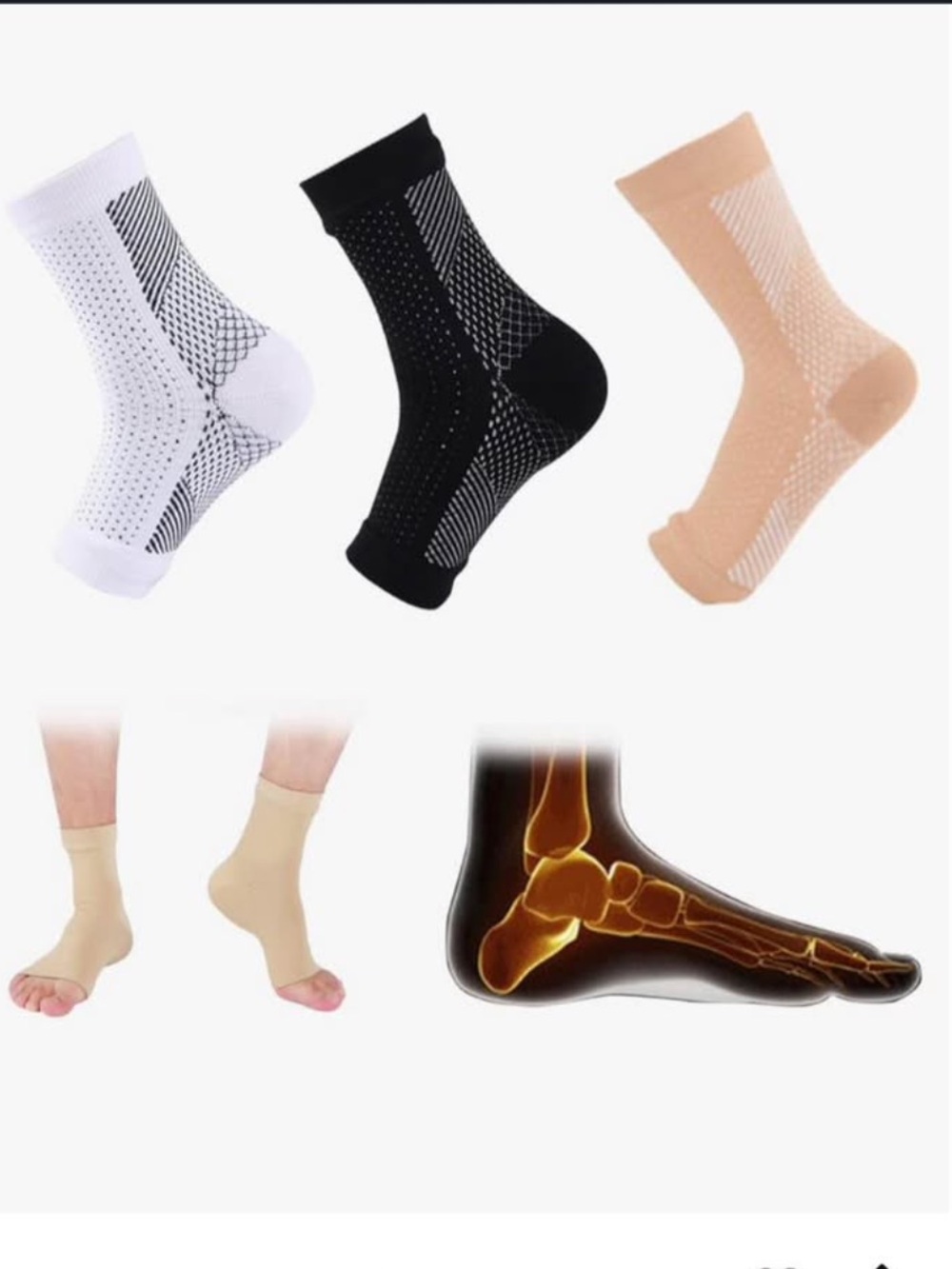 Compression Ankle Socks - Black, White & Skin (3 Pairs)
